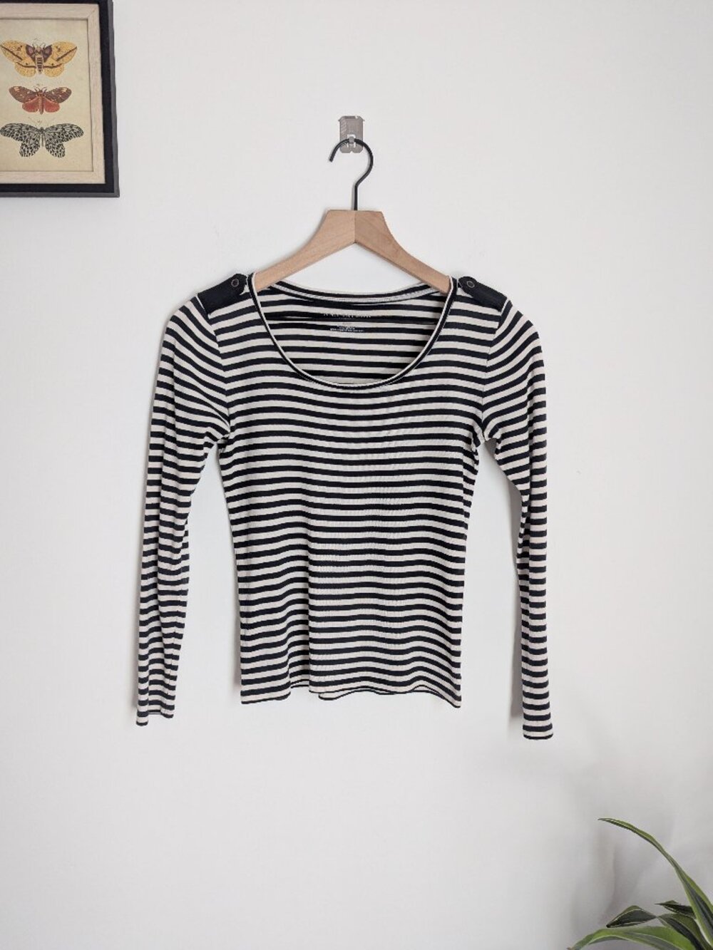 Ann Taylor Striped Long Sleeve Top Black White Women's Size XS Petite